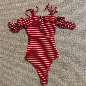 Honey punch Red & White Striped Off-Shoulder One-Piece size M